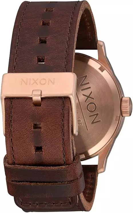 Nixon Sentry Stainless Steel Quartz Leather Rose Gold Tone Blue Dial Mens Watch