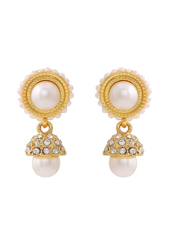 estele gold Estele Gold Plated Fascinating Pearl Jumkis with Austrian Crystals for Women 5CE6BAC21FA092GS_1