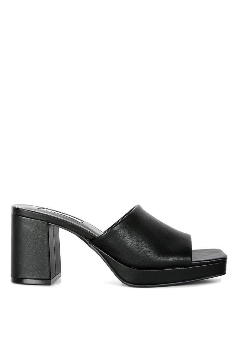 Black Block Heel Slip On Sandals