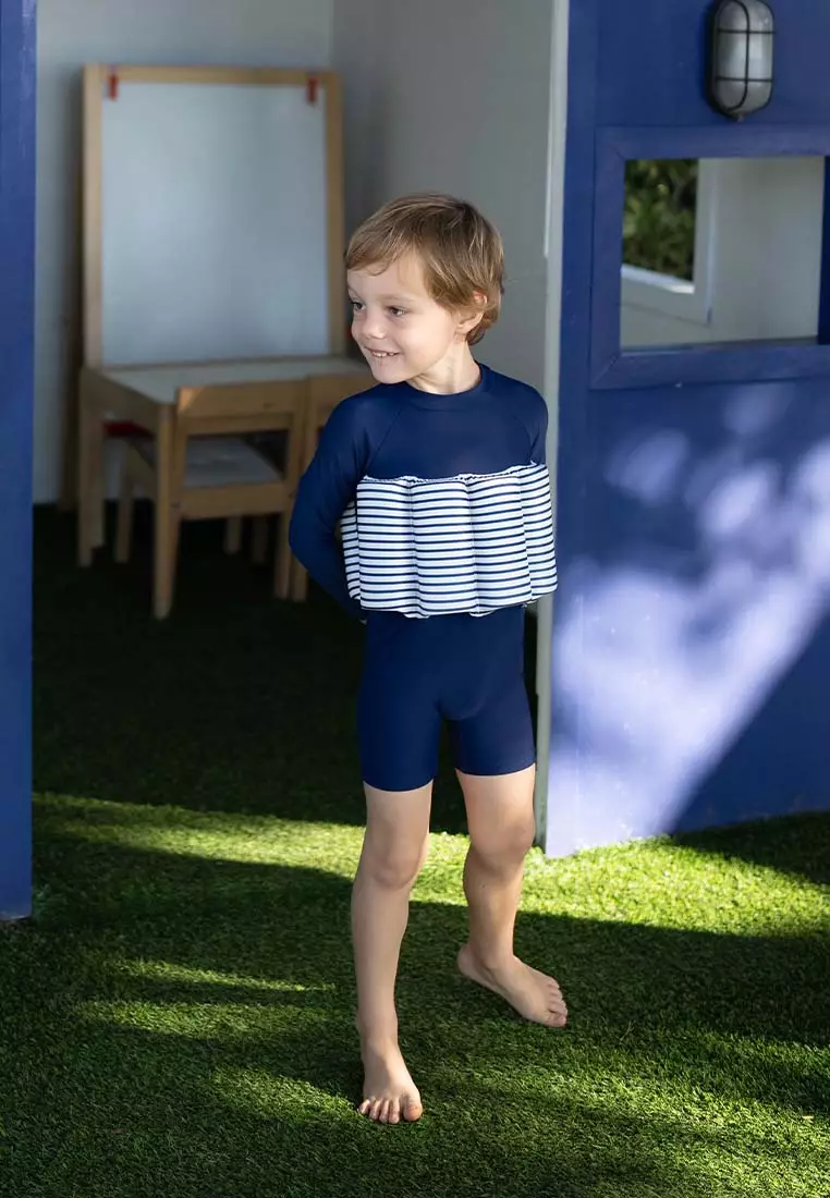 Stripes & Blooms Diving Long Sleeves Floatsuit - Estate Blue