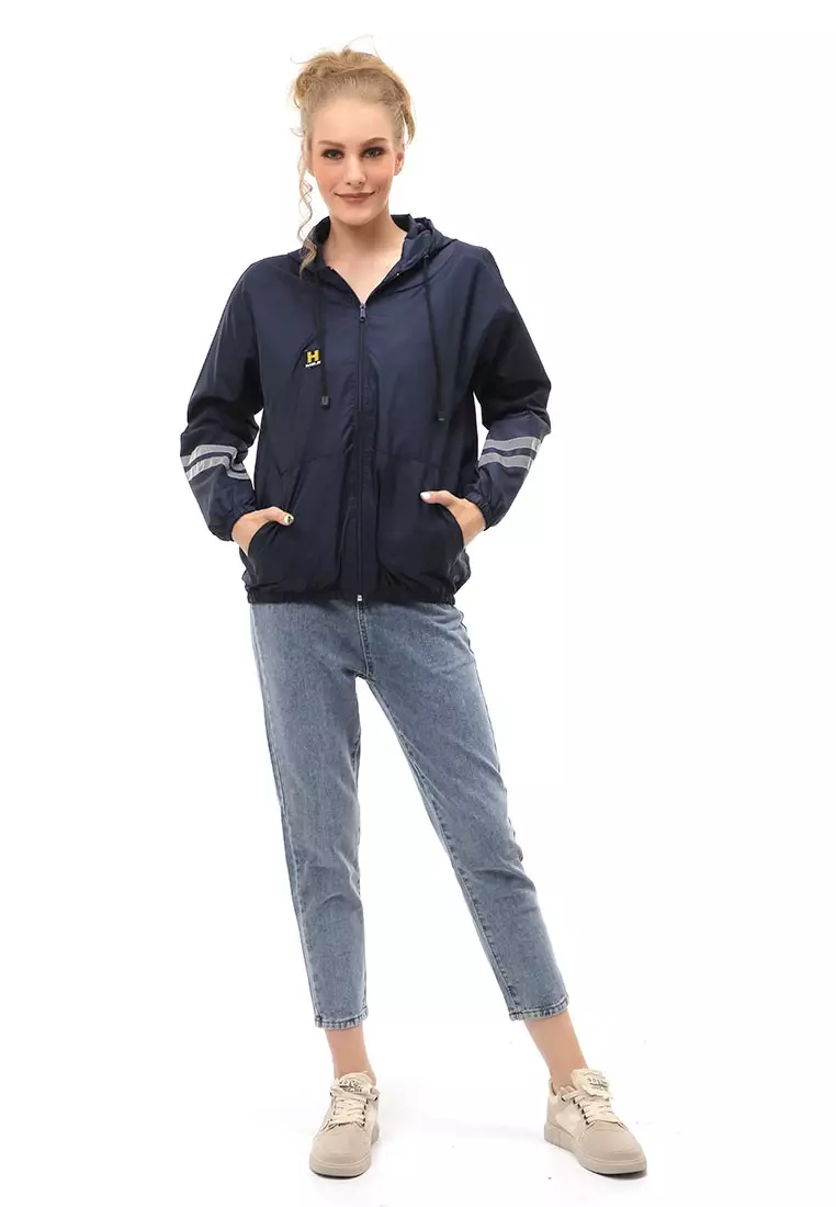 Hardwin Jacket Outer Wanita Jaket Hoodie List Lengan Full Furing Material Parasut Despo ORIGINAL - Navy