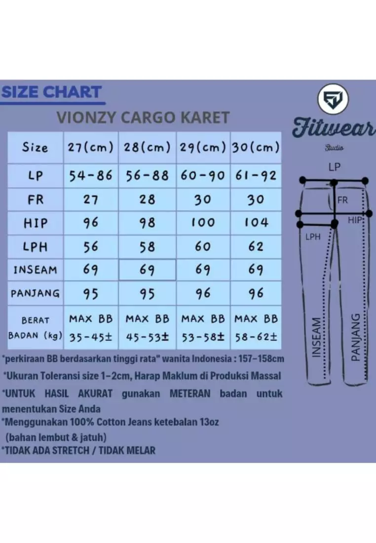 Fitwear Studio - Highwaist Cargo Kulot Jeans VIONZY - BLUE DENIM PLAIN
