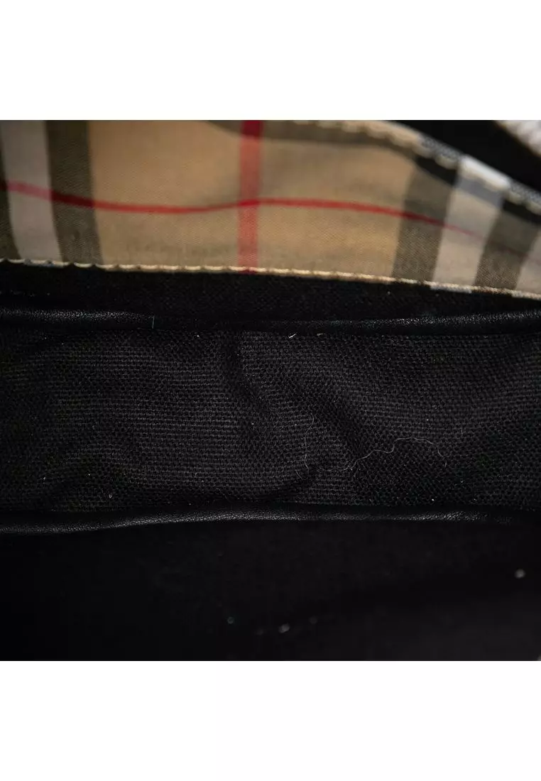 Pre-Loved Burberry House Check Canvas And Calfskin Cartoon Print Round Crossbody