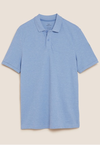 MARKS & SPENCER blue M&S Pure Cotton Pique Polo Shirt 94BC7AA100613FGS_1