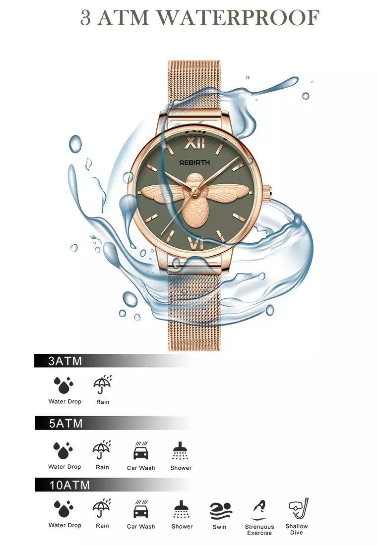 Jam Tangan Wanita Bisnis Pretty 3D Bee Mesh 3ATM Anti Air Analog