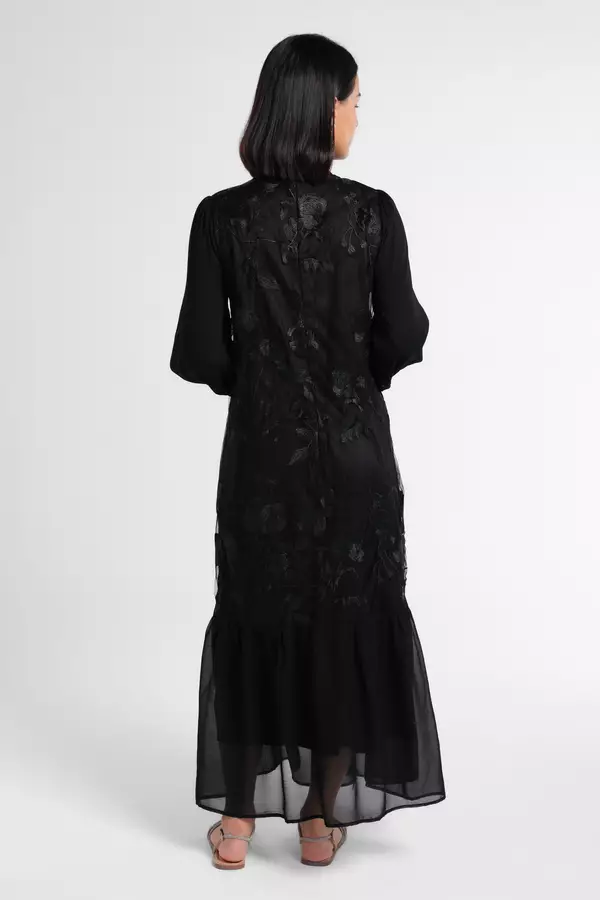 MINIMAL - Mahira - Gamis Brocade Motif Floral - Black
