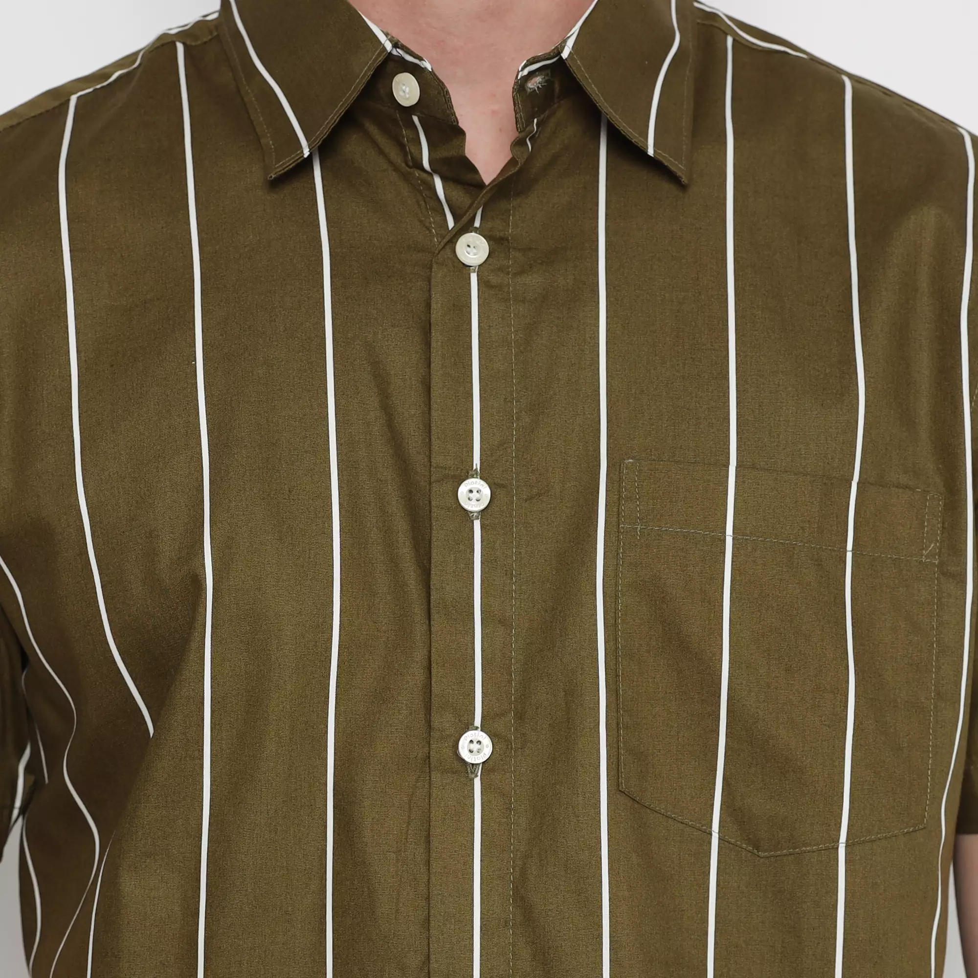 Platini Kemeja Salur Pria Lengan Pendek Katun Hijau 73424