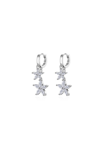 ZITIQUE silver Women's Diamond Embedded Flowers Huggie Earrings - Silver 19B51ACFFF8C17GS_1