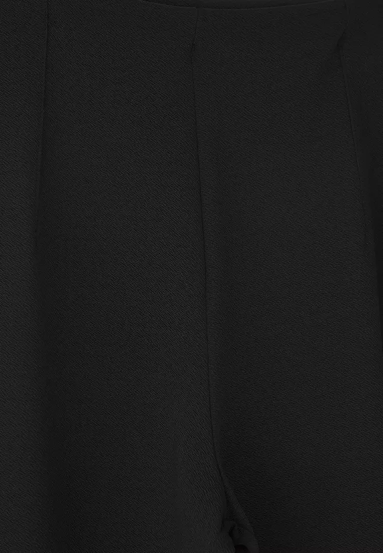 Black Culotte Fit Cutout Detail High Waist Knitted Plus Size Trousers TBBSS25AR00041
