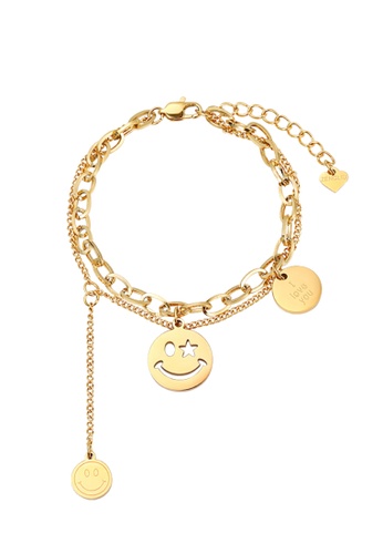 CELOVIS gold CELOVIS - Trixie Smiley Pendant with 'I Love You' Multi-layer Chain Bracelet in Gold 71EE5AC69327C5GS_1