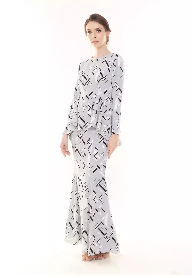 Lora Peplum Printed Silver Grey Triangle