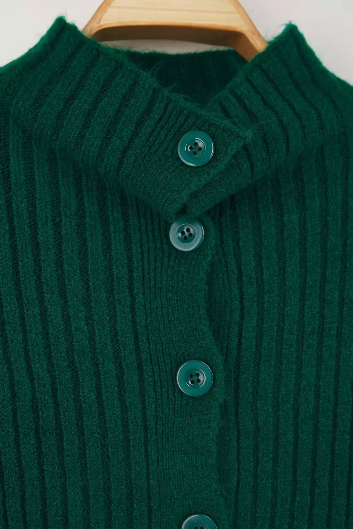 Emerald Green Crop Soft Textured Stand Collar Knitwear Cardigan