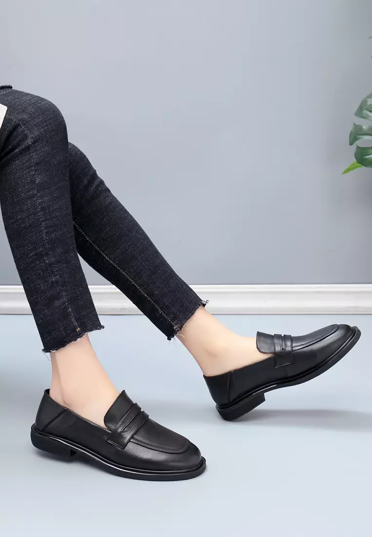 Square Toe Cow Leather Flexible Loafers BS2087