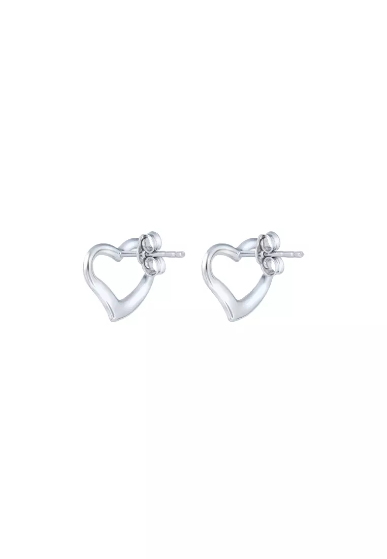 TOMEI Heart Frame Earrings, White Gold 585