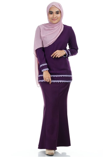 Baju kurung lace purple online