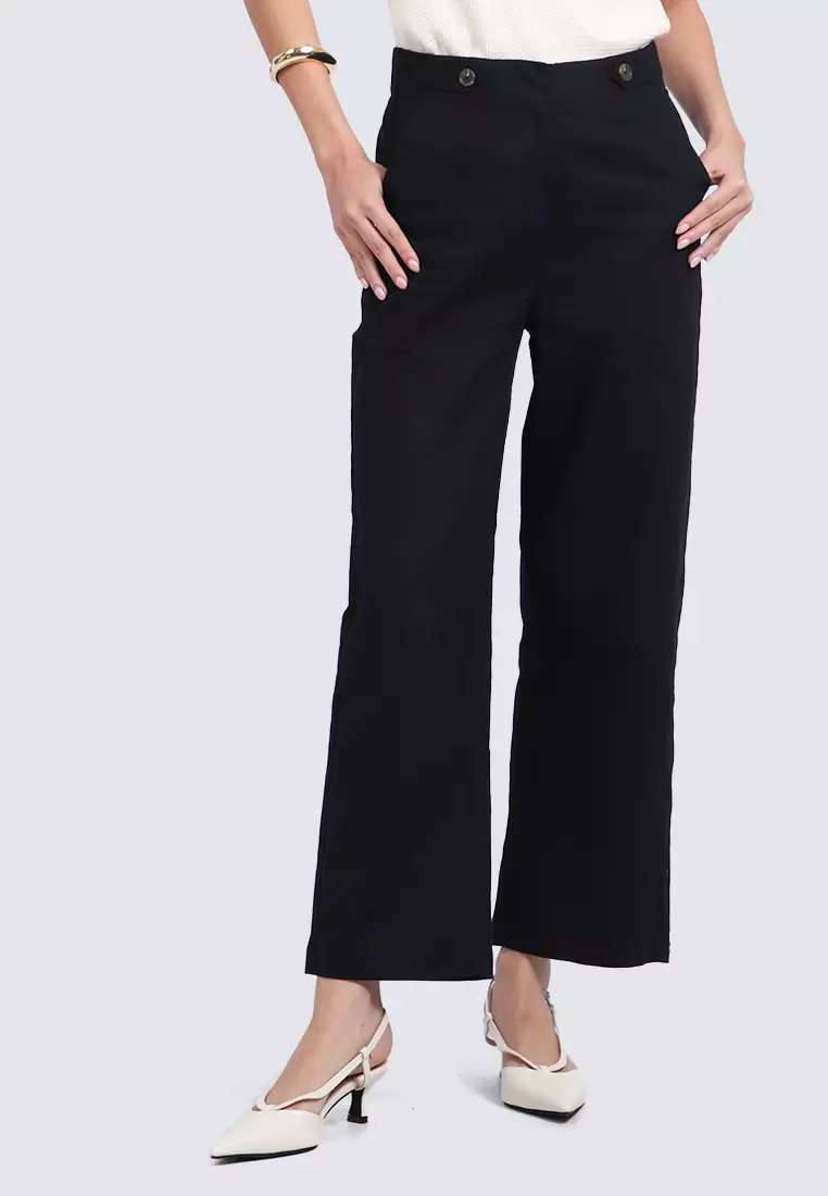High Waist Straight Pants BLACK