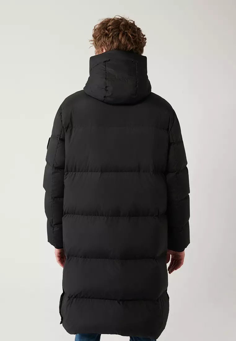 Men's Black Goose Down Water Repellent Windproof Hooded Long Puffer Coat A32Y6021