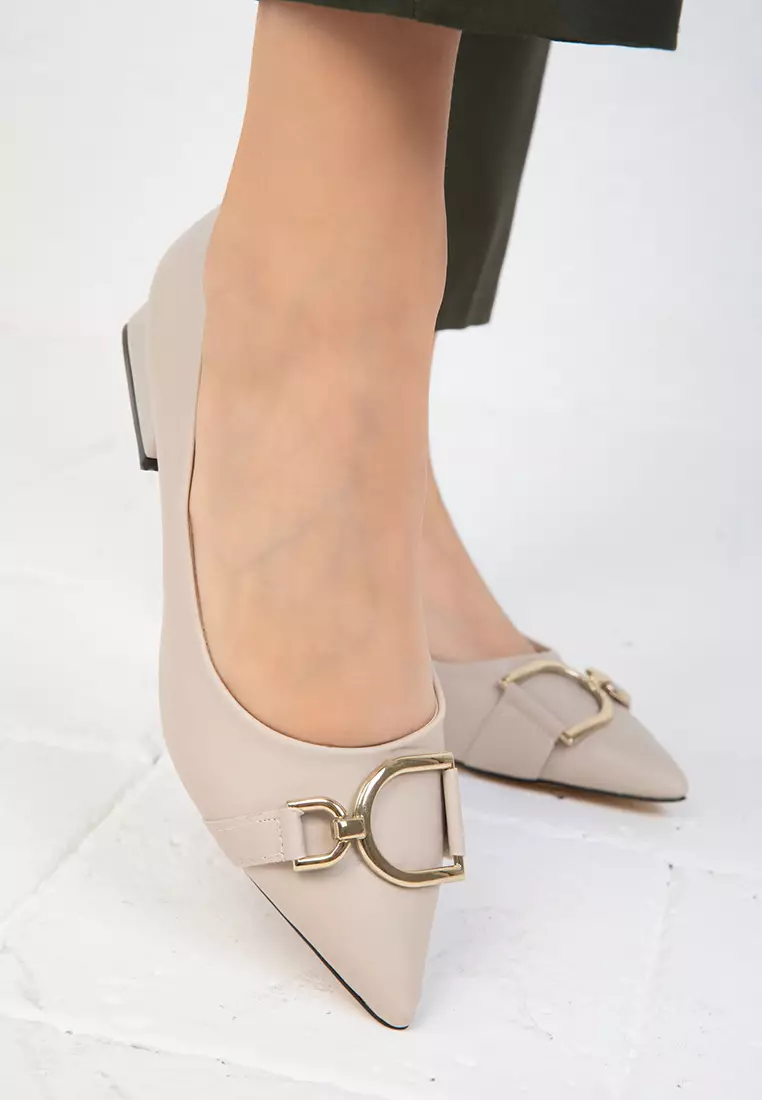 Beige Classic Women's Heeled Shoes - 19548