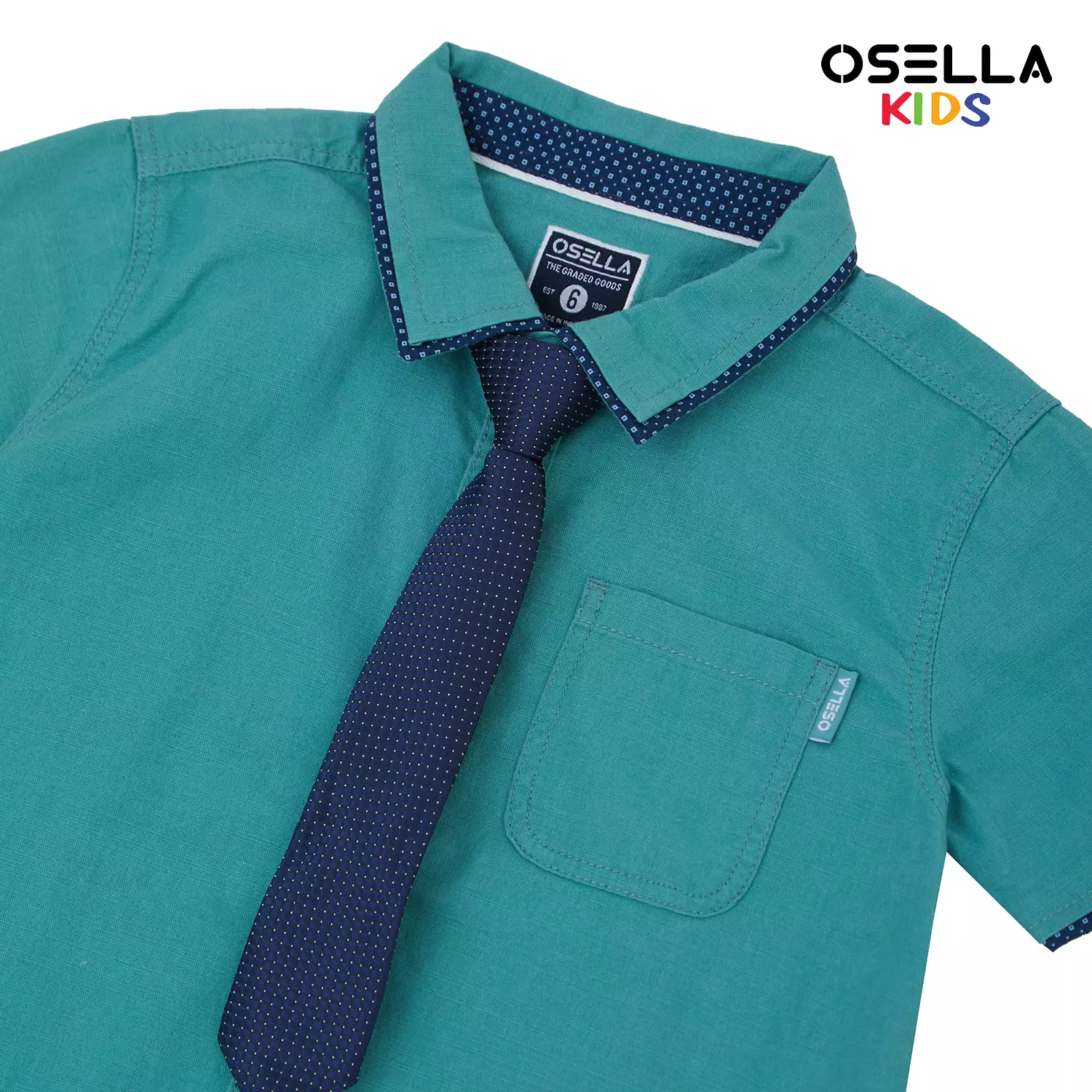 [NEW] Osella Regular Short Sleeve Collared Shirt With Additional Tie 22324004 | Kemeja Lengan Pendek Anak Laki-Laki