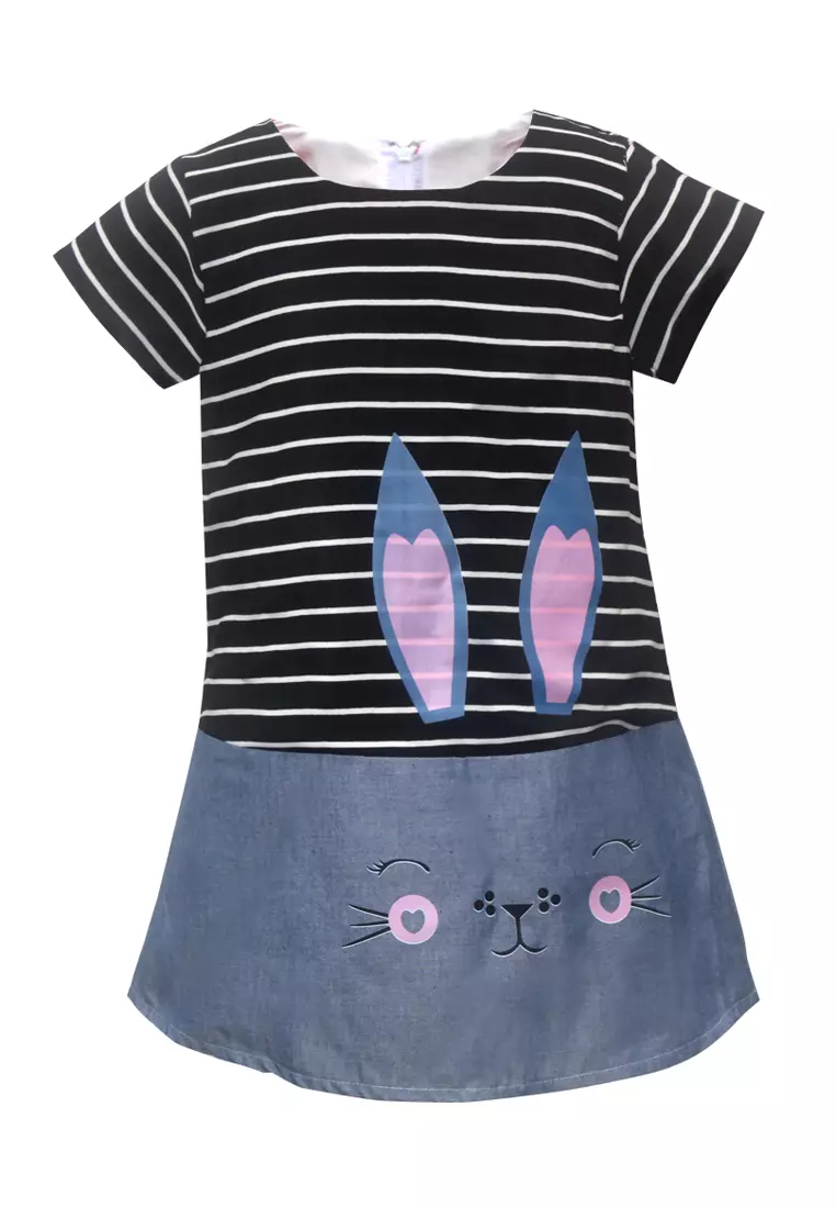 Two Mix Dress Anak Perempuan - Baju Anak Fashion Motif Kelinci 4137