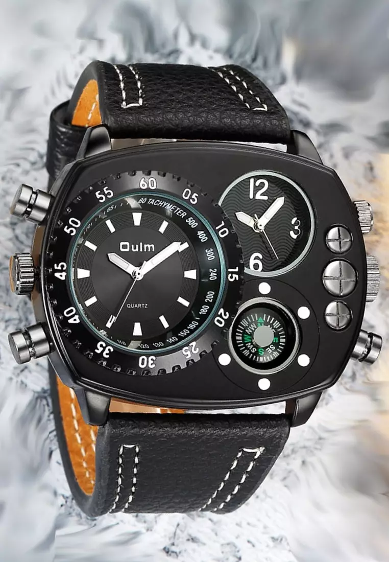 Very Large Men's Quartz Watch - 45x58mm - IP Black Steel case, Black Dial, Black Strap