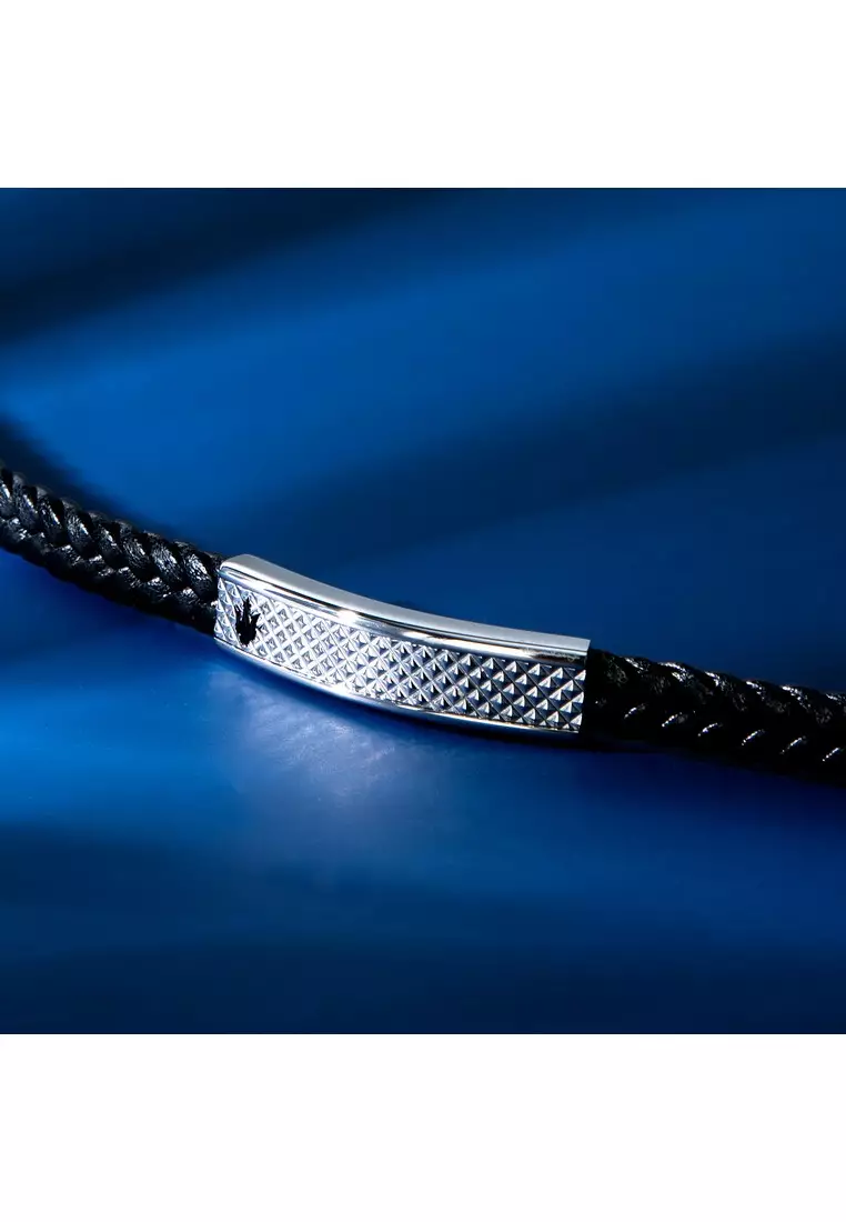 Maserati Leather Bracelet ,Men's Jewels ,Stainless Steel,19+3.5cm，BLACK Leather，JM525AVE36（Adjustable）