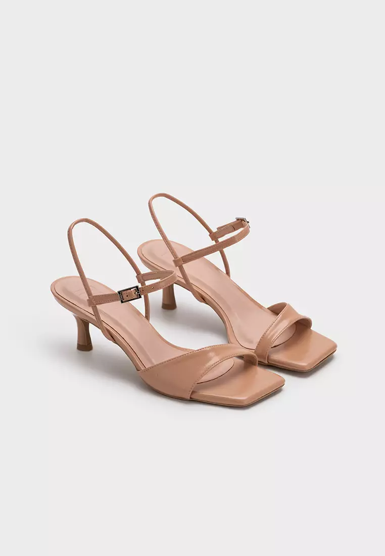 SQUARE TOE STRAPPY KITTEN HEEL SANDAL优雅踝带低跟凉鞋