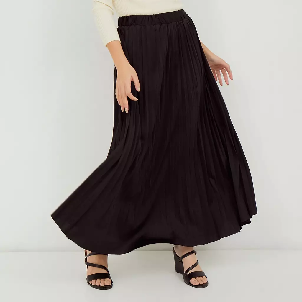 MAYONETTE Daisy Rok Plisket Panjang Wide Maxi - Black