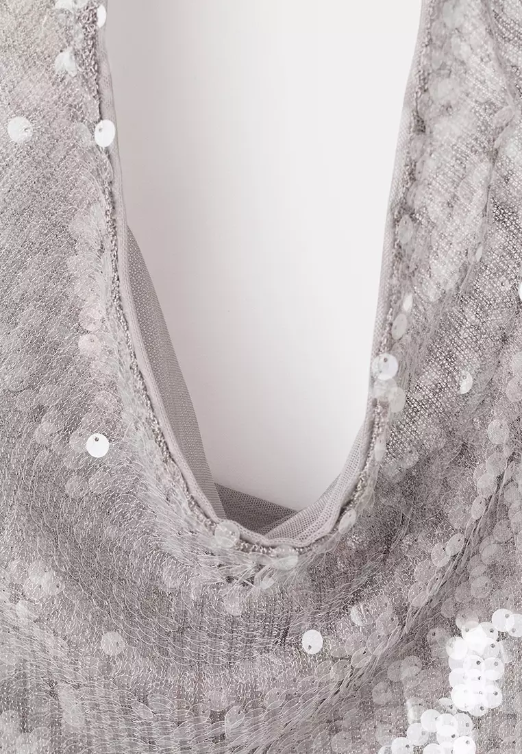 Sequin Top With Cowl Neckline