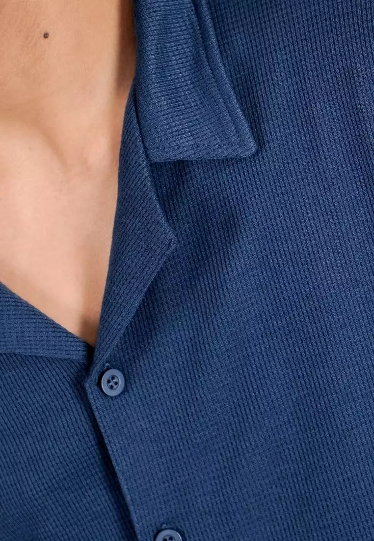 Matsuda Kemeja Pria Lengan pendek Waffle Kasual Sagae