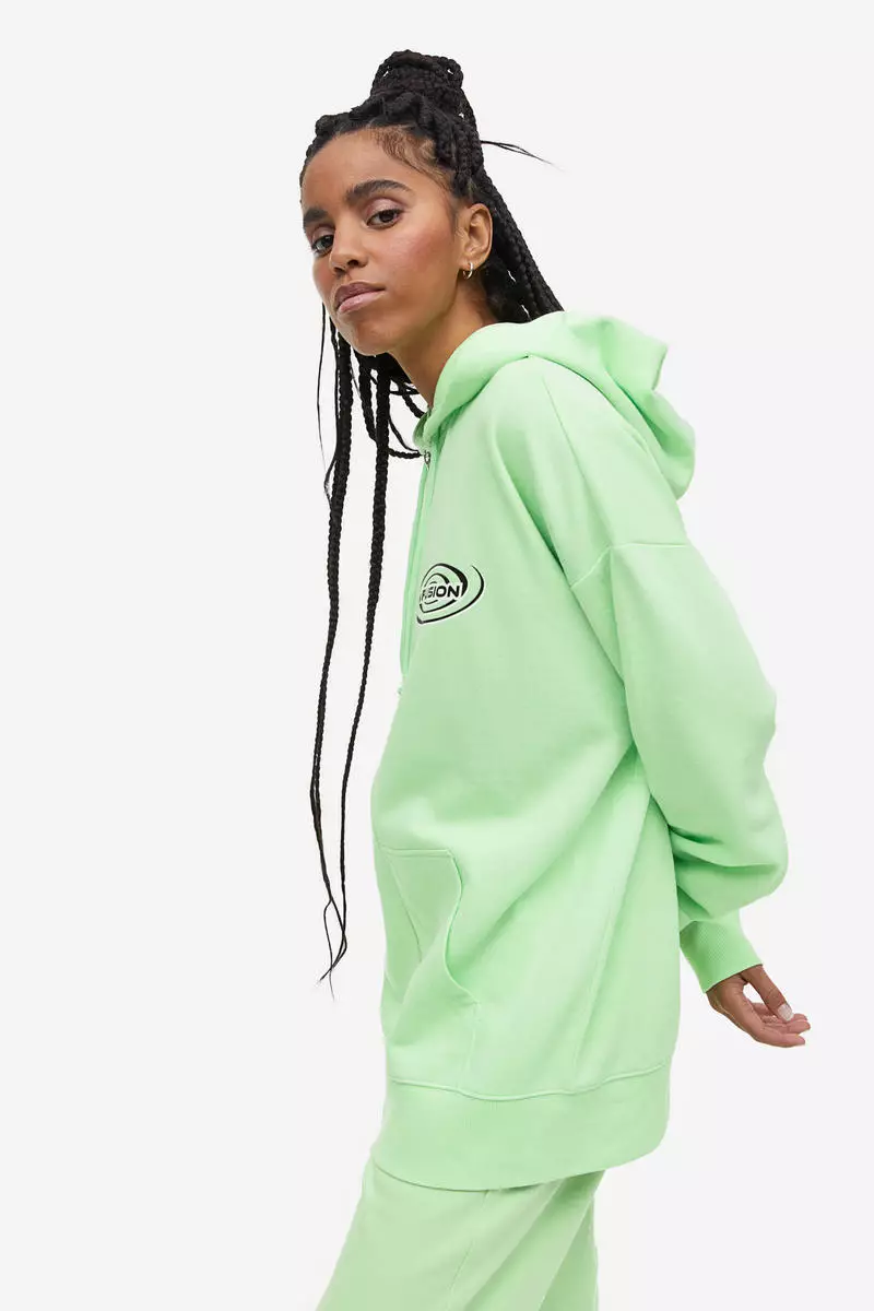 Oversized printed zip-through hoodie