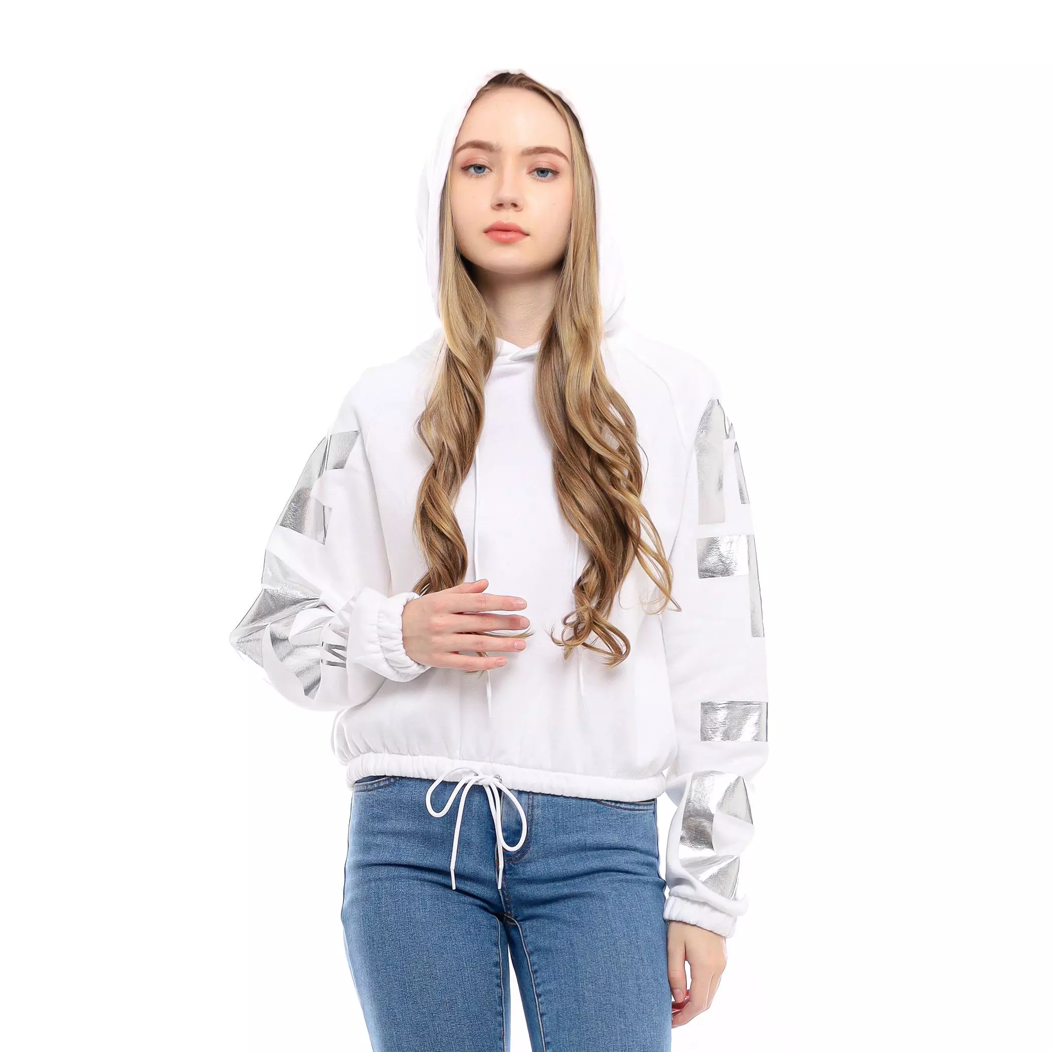 Enough For Today Hoodie Sweater Crop Oversize Reglan Katun Cewek Wanita Putih Silver Millennium