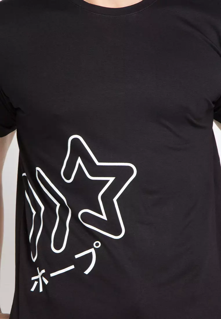 Nade NT239 nade big star outline waist T-shirt anti kusut Hitam