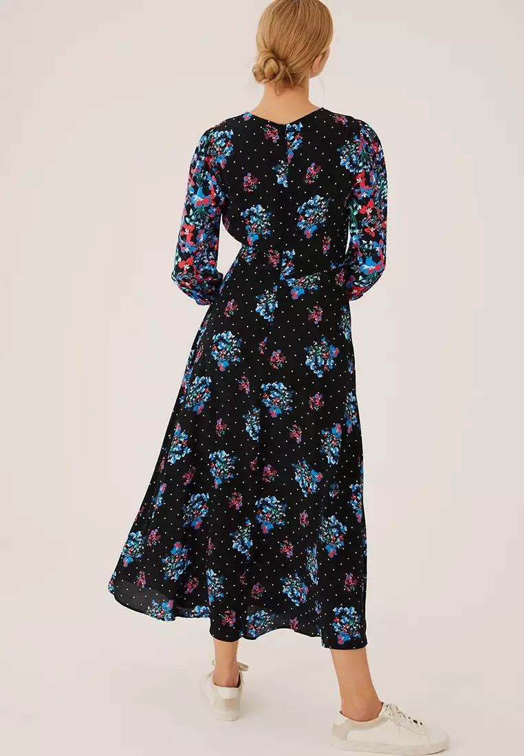 Floral Round Neck Midaxi Tea Dress