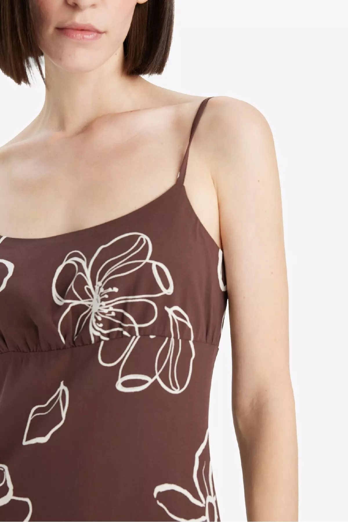 Floral Linen Blend Strap Midi Dress F4098Ax25Sm