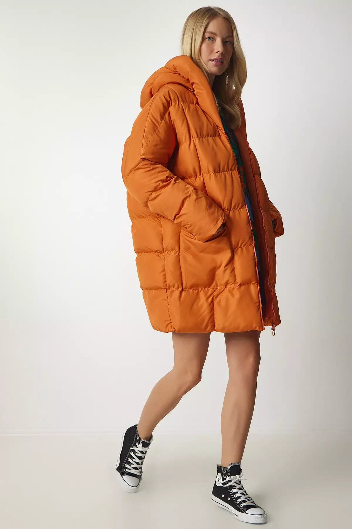Hooded Jacket Orange Puffer Coat Womens Buy Happiness Istanbul
