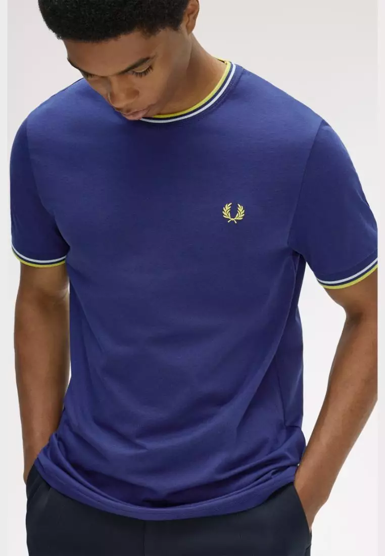 Fred Perry M1588 Twin Tipped T-Shirt (French Navy / Dusky Blue / Citron)