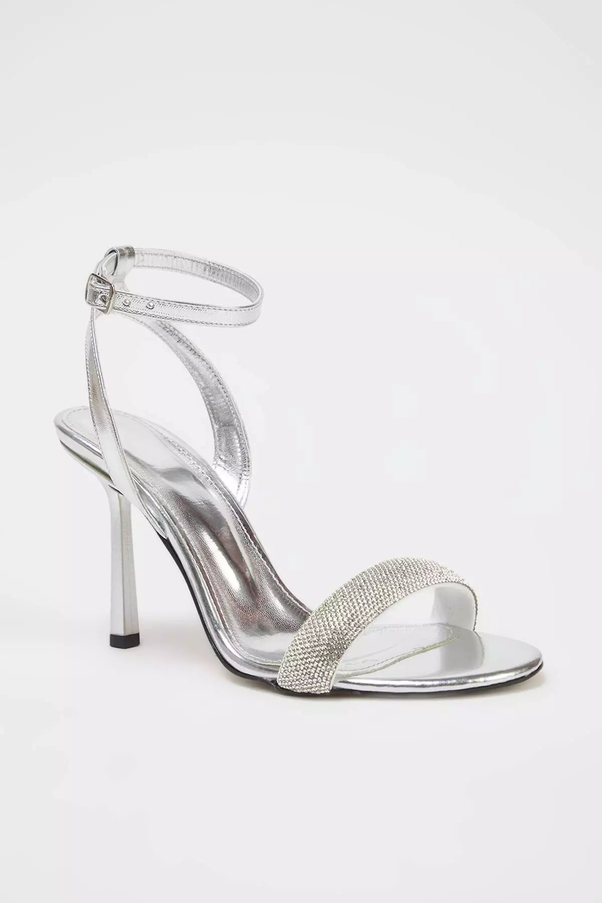 Silver Stone Almond Toe Women's Evening Dress Thin Heeled Sandals Takss25To00049