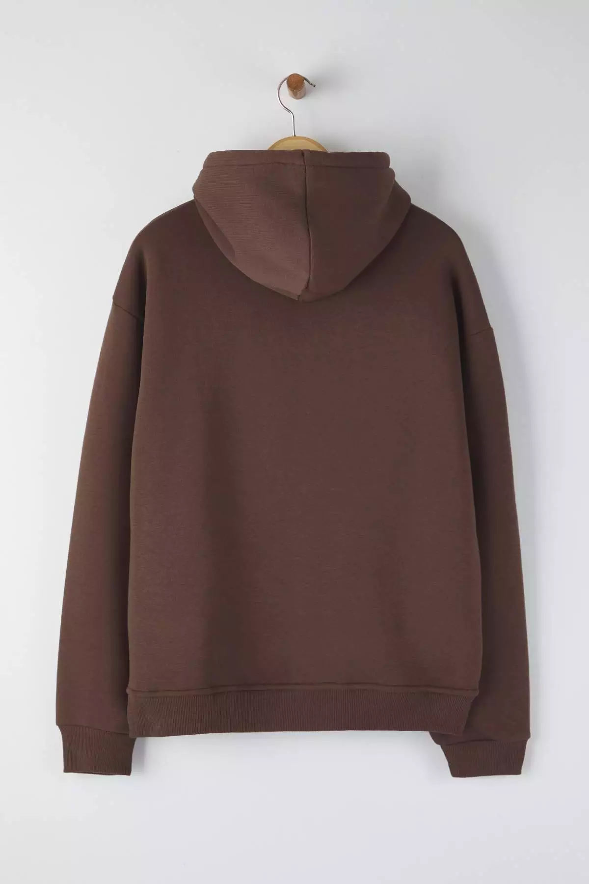 Dark Brown Regular Cut Hooded Polar Fleece Inside Tiger Embroidered Sweatshirt