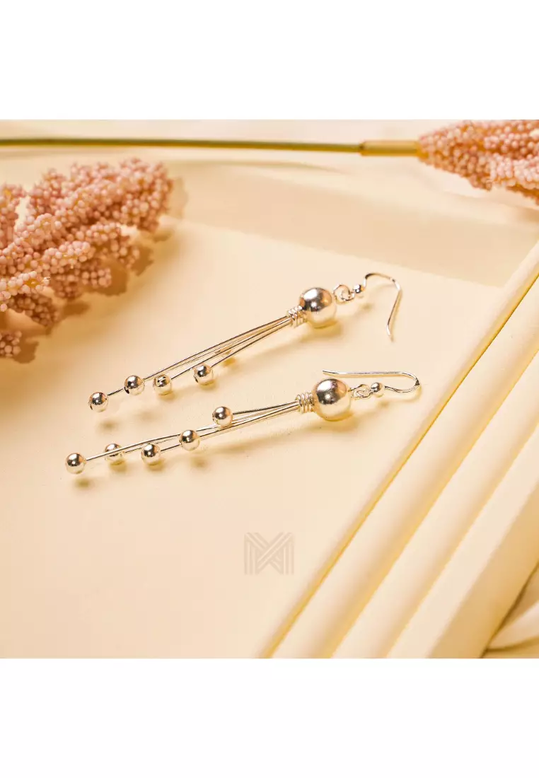 Millennia 2000 Chandelier Hanging Ball Hook Silver Dangle Earrings with 925 Sterling Silver