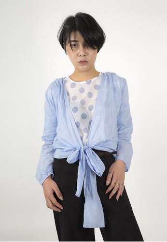 >Buy Acap Passionate Blue Long Sleeve Tie Front Shirt 2020 Online Zalora Singapore