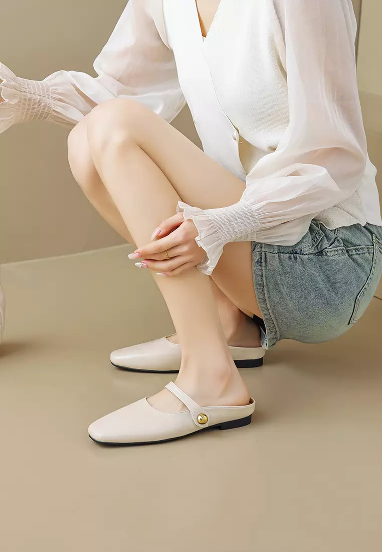 Buckle Strap Flat Mules WW289-1