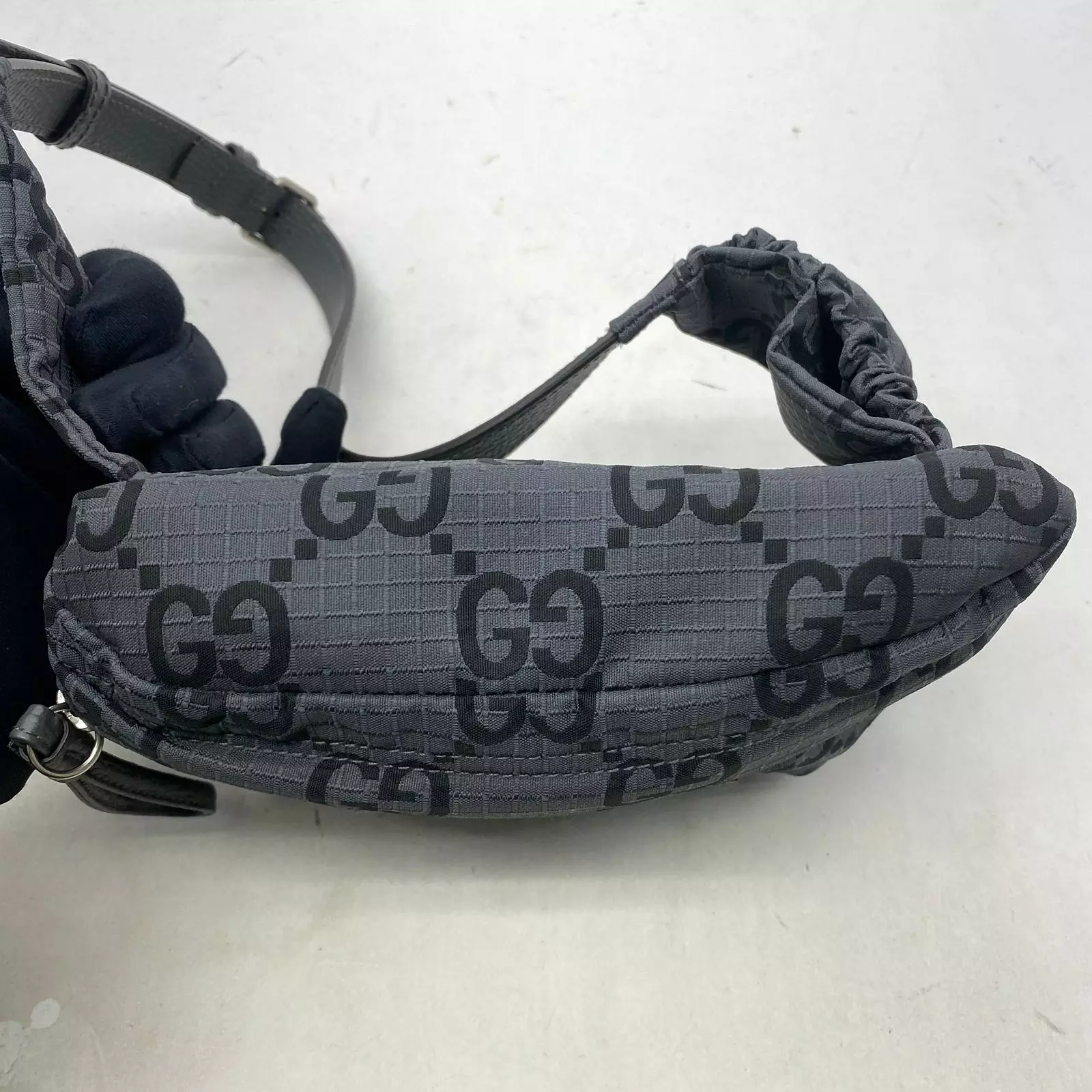 Pre-loved Gucci Belt Bag Dark Grey GG Ripstop SHW