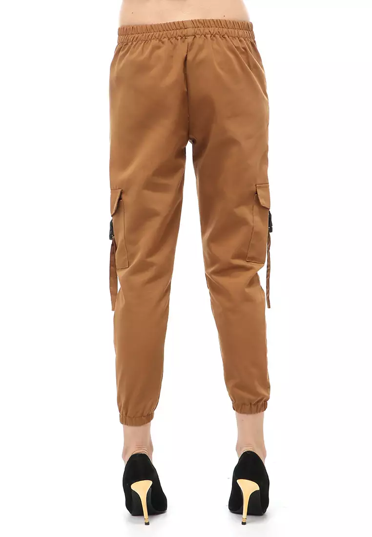Jourel Celana Panjang Kasual Wanita Jogger Cargo Pants Material Cotton Drill ORIGINAL - Mocca