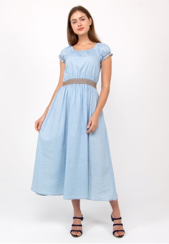 nicole blue nicole - Round Neckline Short Puff Sleeve Maxi Dress 27F4AAA8ADB07AGS_1