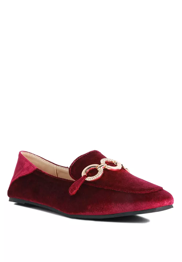 Burgundy Loafers Bertekstur Logam Bertekstur Buaya