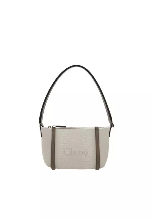 Cotton Shoulder Bag with Leather Strap