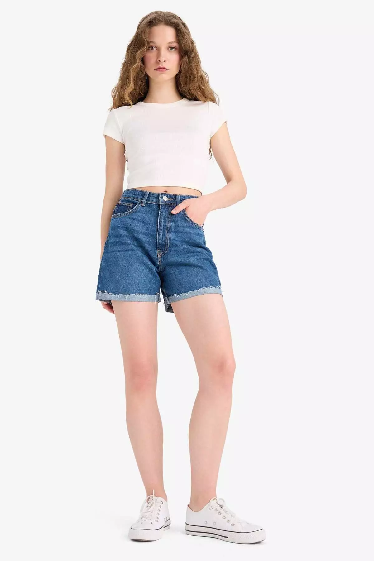 Mom Fit High Waist Folded Leg Fit Jean Shorts E0924Ax25Sm