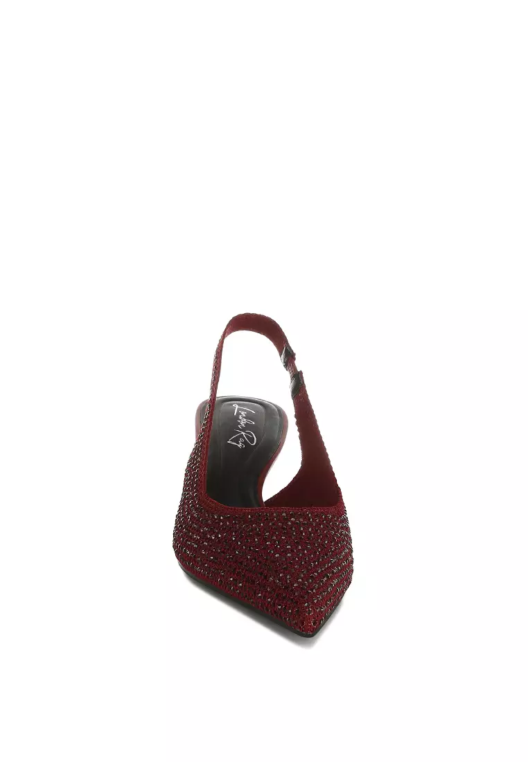 Flyknit Rhinestone Slingback Sandals in Burgundy