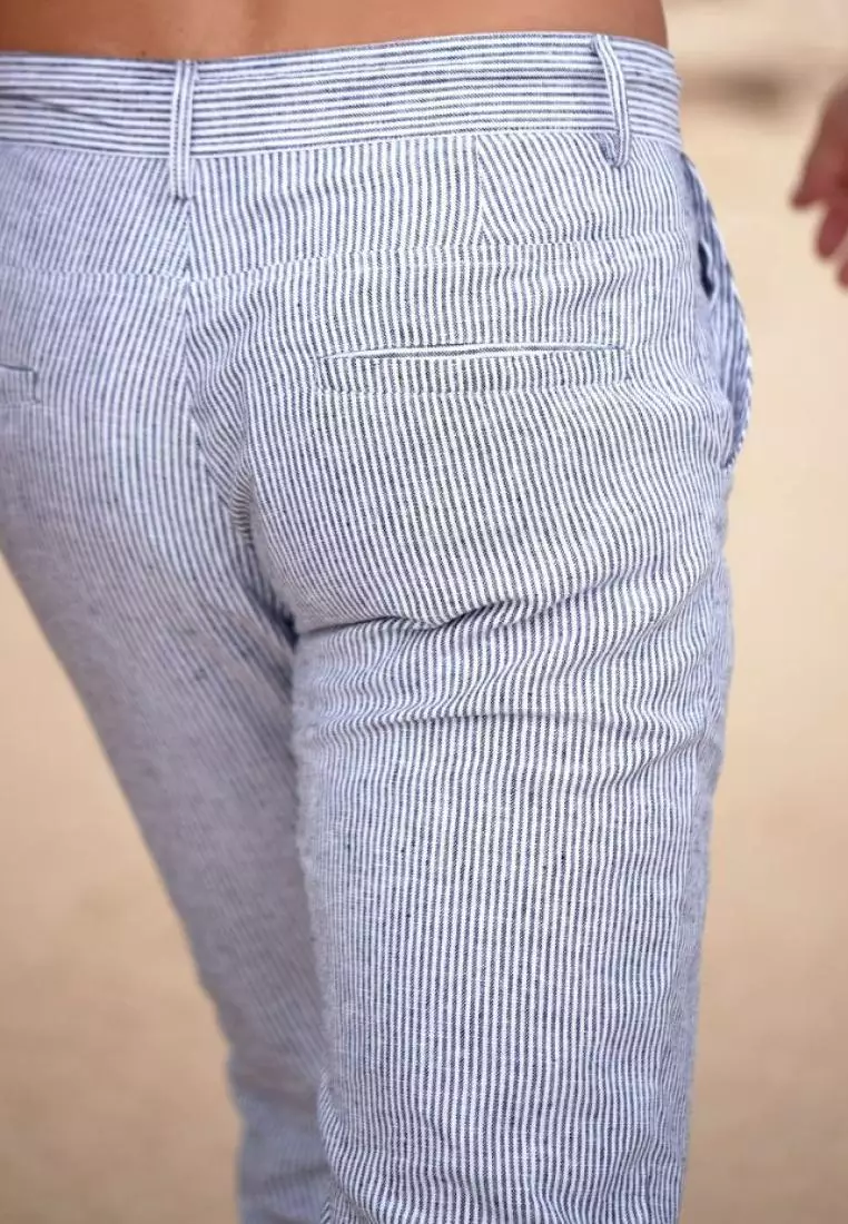 Cobalt Celana Panjang Linen Pria Abu Stripe | Linen Long Pants Men Striped Grey